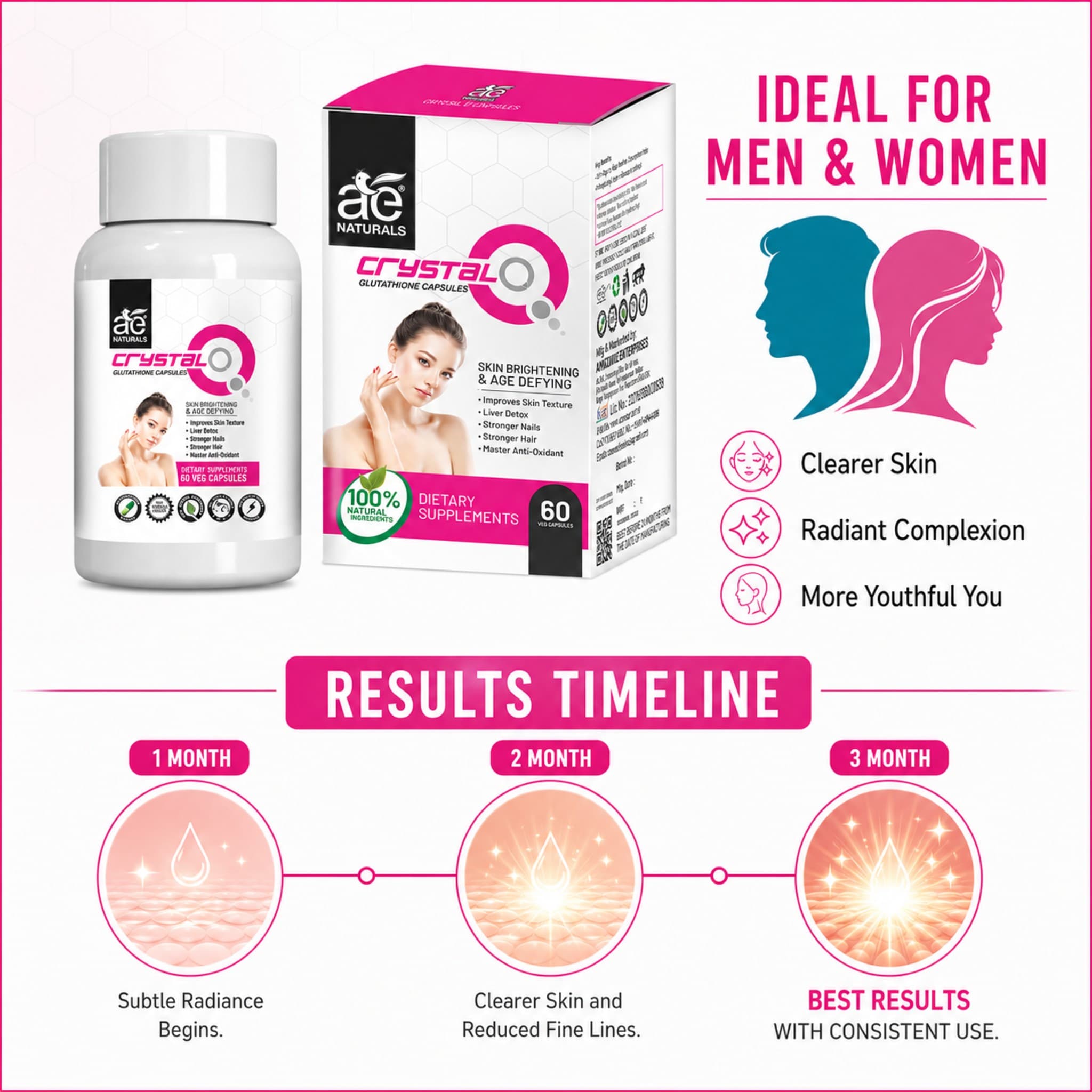 AE Naturals Crystal Q Glutathione Skin brightening Capsules 60 Caps thumbnail 2
