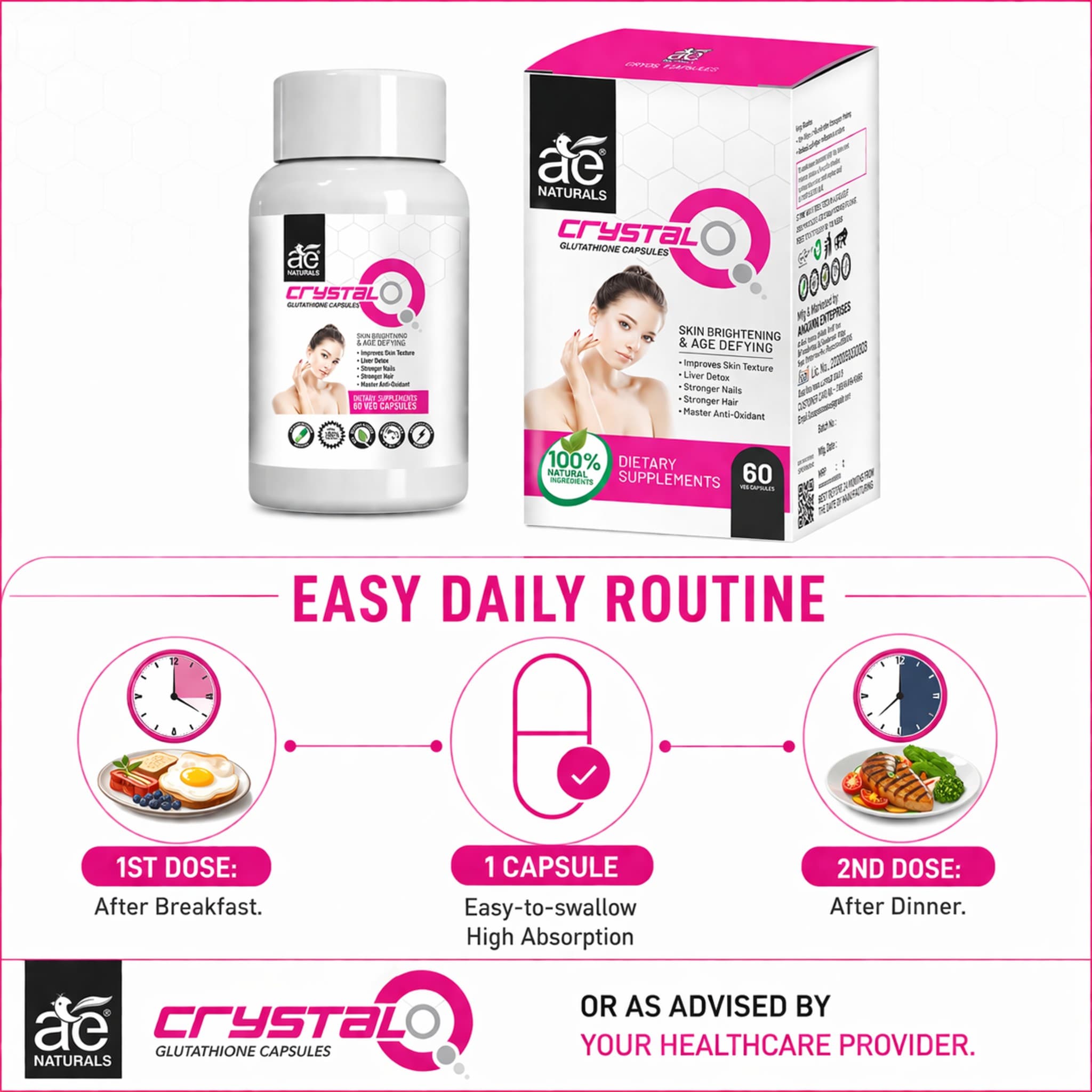 AE Naturals Crystal Q Glutathione Skin brightening Capsules 60 Caps thumbnail 3