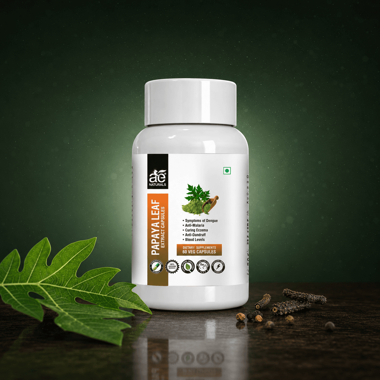 AE Naturals Papaya Leaf Capsules 60 Caps