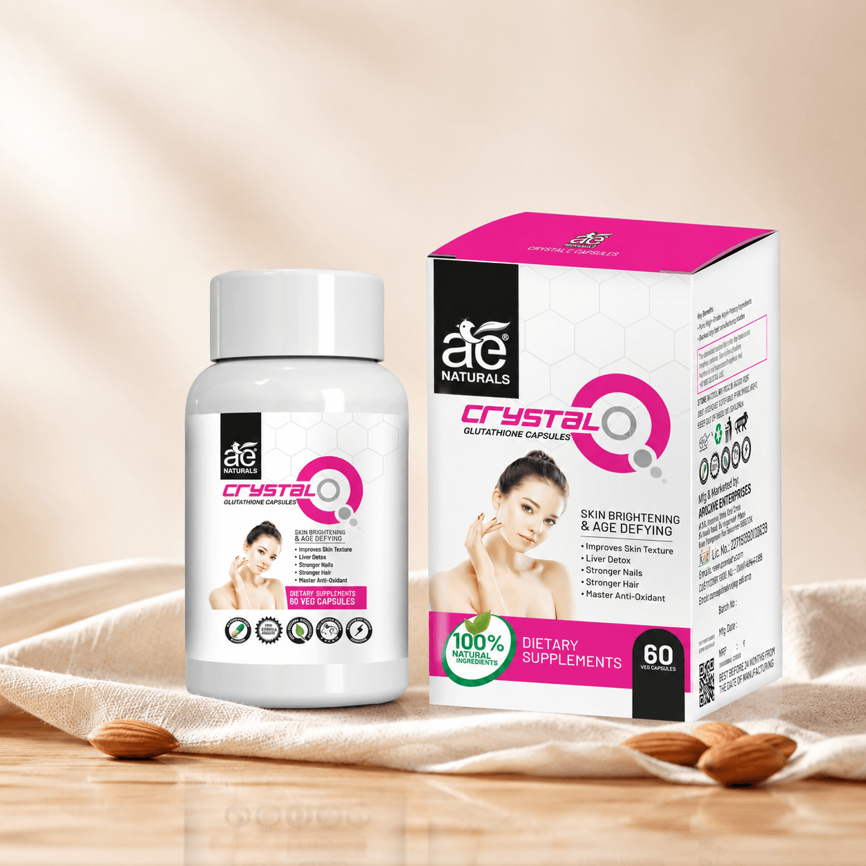 AE Naturals Crystal Q Glutathione Skin brightening Capsules 60 Caps